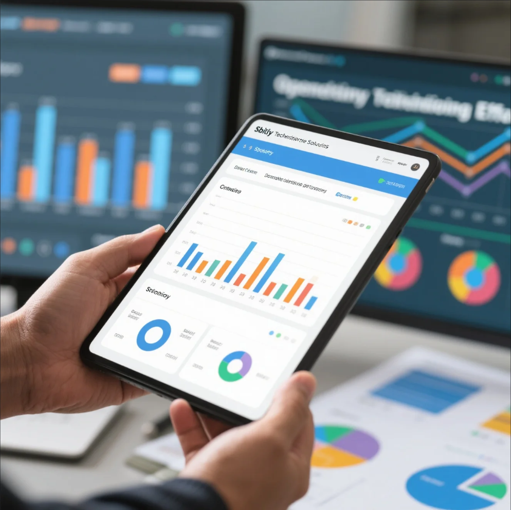Ilustrasi bisnis yang efisien dengan teknologi digital Sbitly