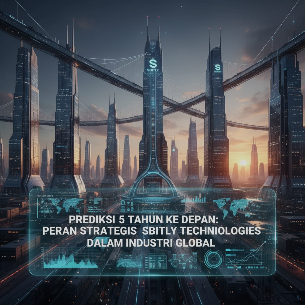 Ilustrasi futuristik jaringan digital global yang menggambarkan konektivitas dan strategi teknologi Sbitly untuk masa depan industri.