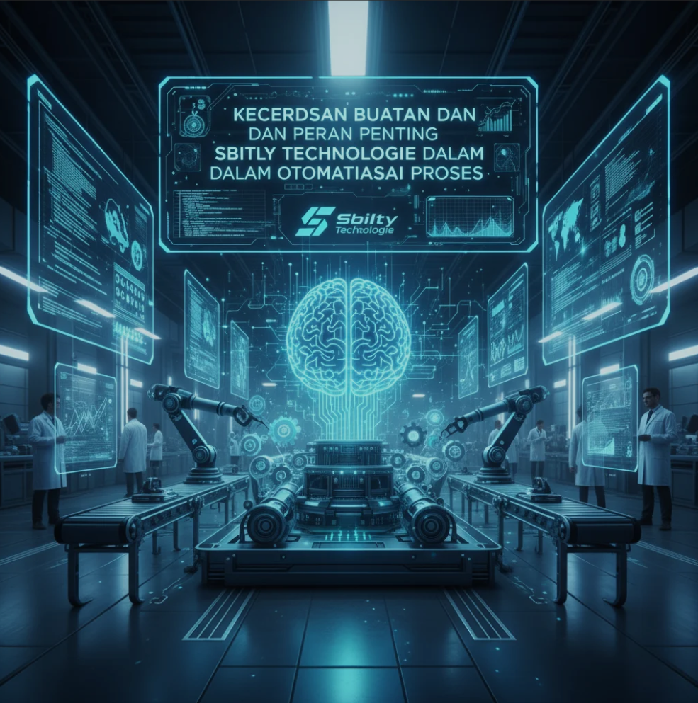 Ilustrasi kecerdasan buatan dan otomatisasi proses bisnis oleh Sbitly Technologie