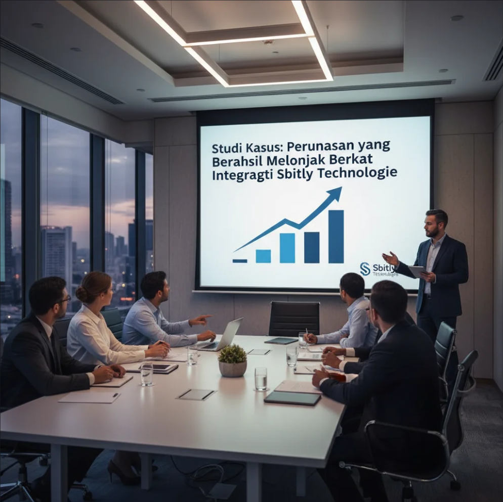 Ilustrasi dashboard digital Sbitly Technologie yang meningkatkan efisiensi perusahaan