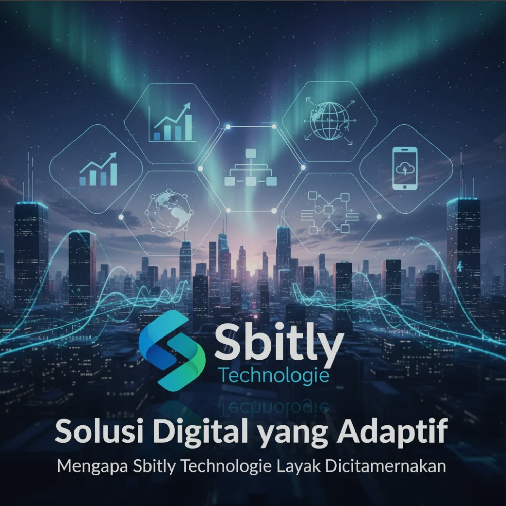 Tim profesional bekerja dengan perangkat digital modern yang merepresentasikan solusi adaptif Sbitly Technologie.