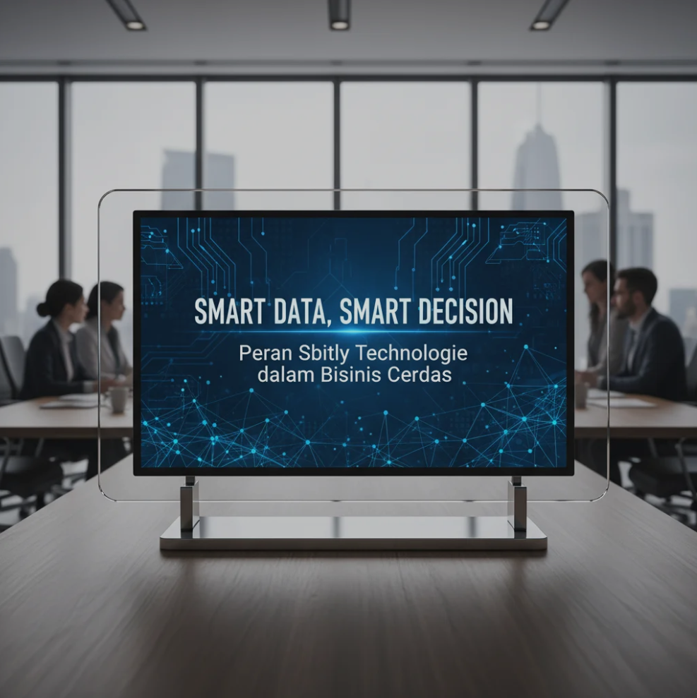 Ilustrasi dashboard data digital modern yang menampilkan grafik dan analitik bisnis