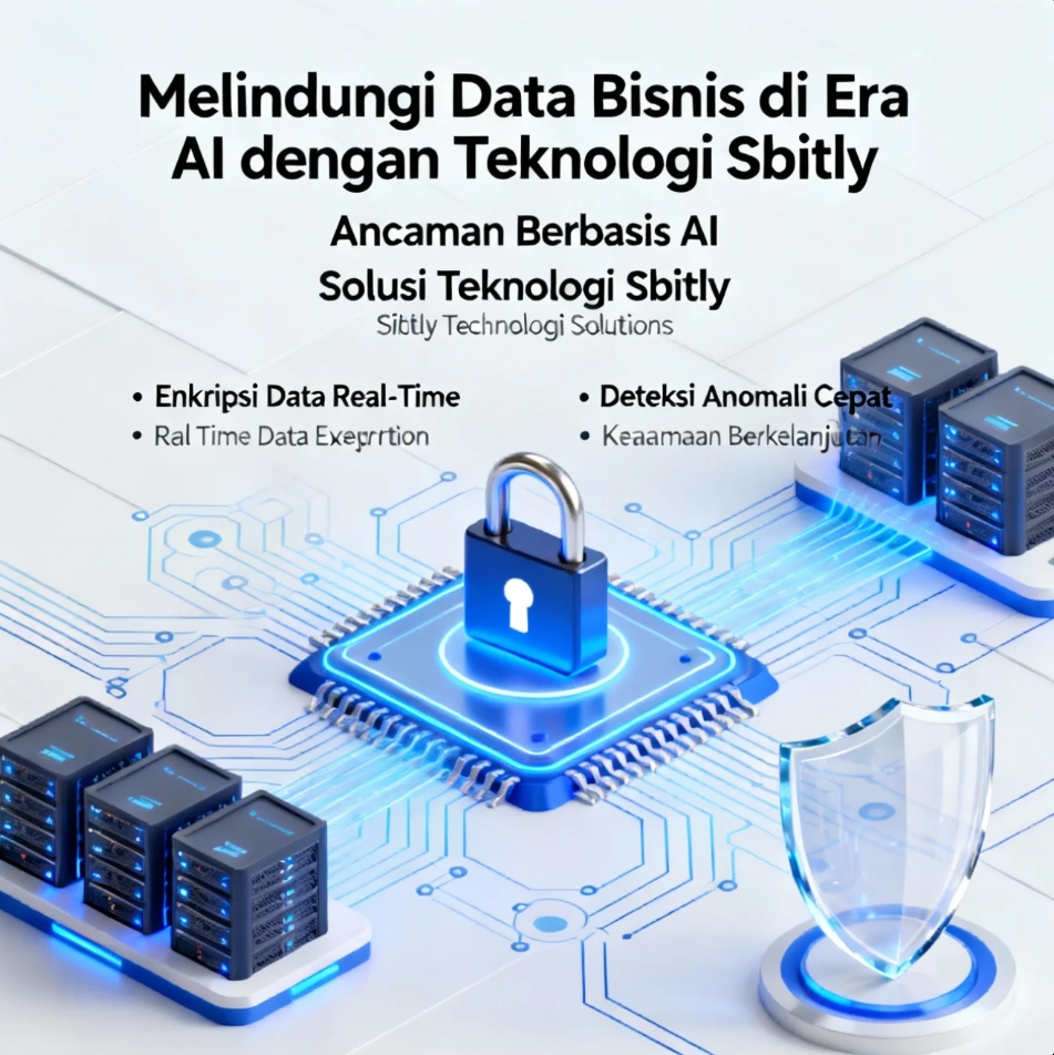 Ilustrasi keamanan data bisnis di era AI dengan teknologi Sbitly